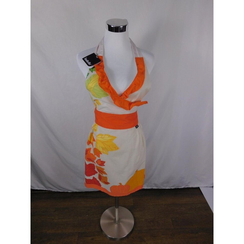 Ladelle Fall Leaves Pumpkins Apron - Ruffle Halter Cotton One Size - NWT
